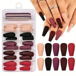 120pcs Mixed Color Matte Ballet Press-On Nails Medium Length